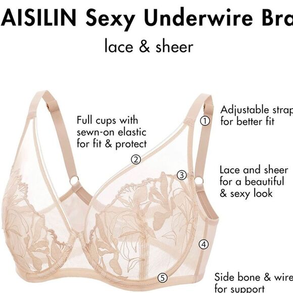 AISILIN WOMEN'S Minimizer Bra Sexy Lace Plus Size Underwire Unlined Full Coverag - Picture 8 of 16
